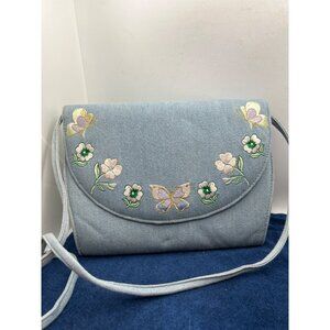 Vintage Denim Embroidered Butterfly & Flower Crossbody Bag Marlo
